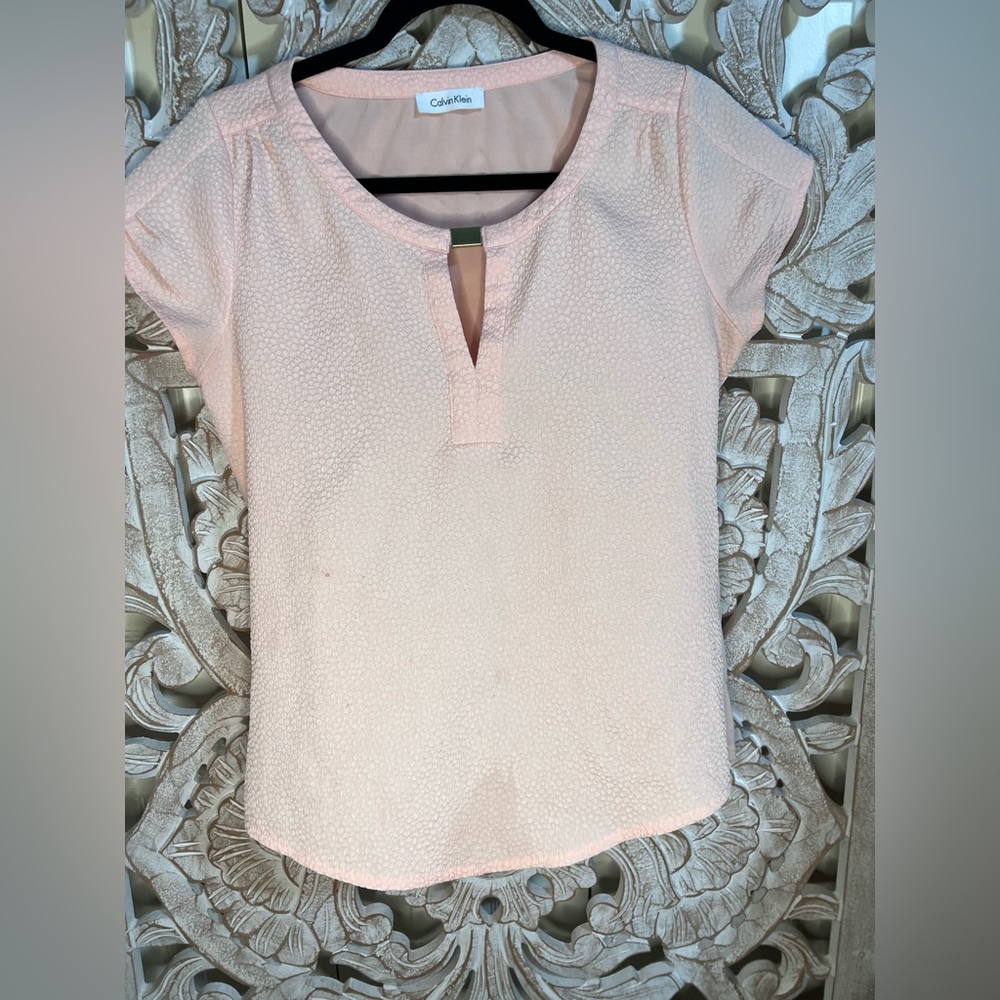 Calvin Klein Pebbled Pink Blouse w Silver Embellishment Sz S